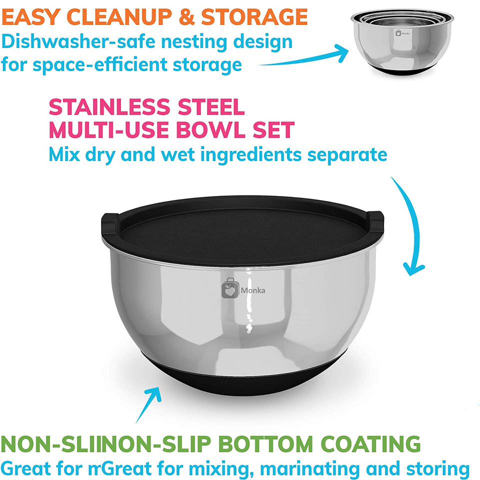 Superior Kitchen Mixing Bowls with Lids and Anti-Slip Bottoms